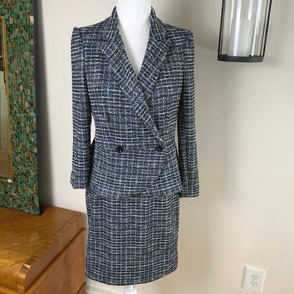 Vintage Double Breasted Sz 6 Tweed Boucle Skirt Suit Blazer Preppy Work Acadamia - Picture 2 of 11